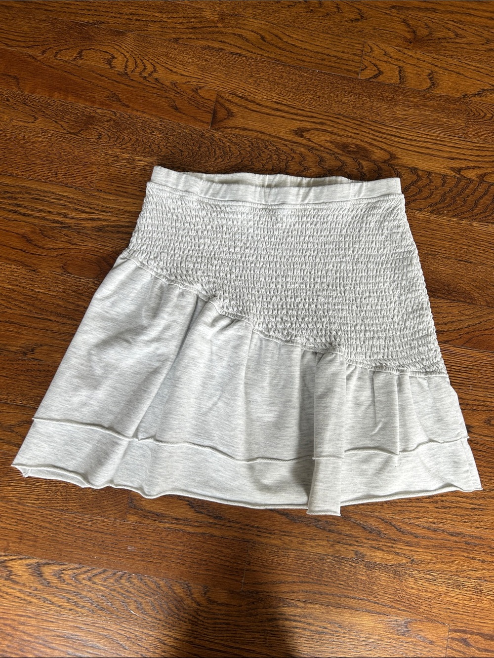 sundays Light Gray Smocked Mini Skirt with Ruffle Hem